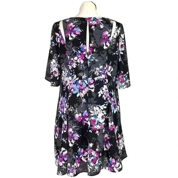 Torrid Mini Dress Womens 18 Black Floral Georgette Flutter Sleeve Lined - Picture 6 of 9